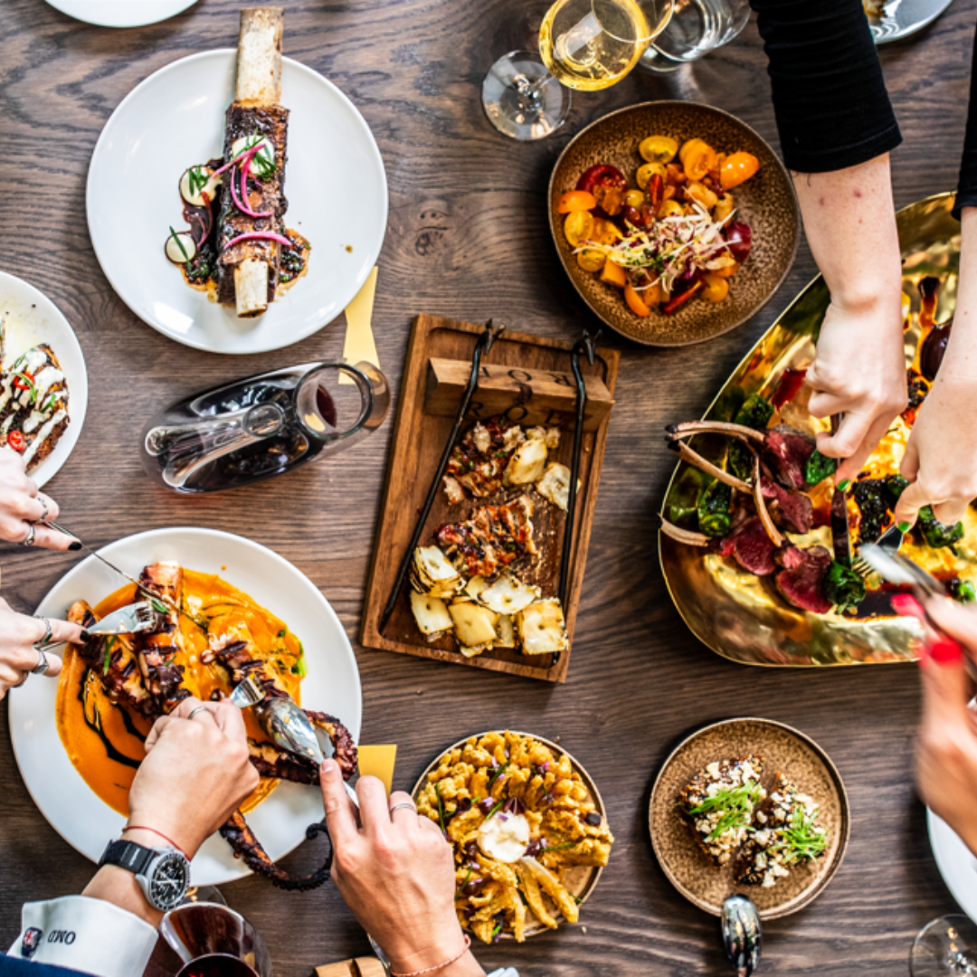 Sharing feast of food
