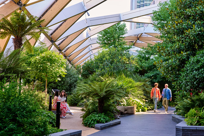 People enjoying in Crossrail Place Roof Garden