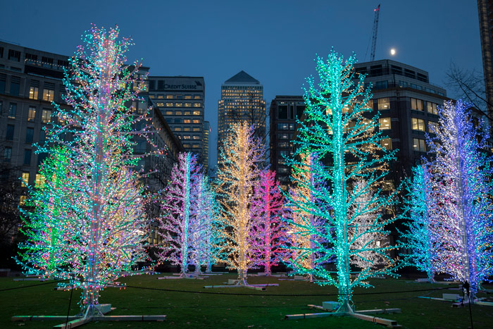 giant decorated Christmas trees