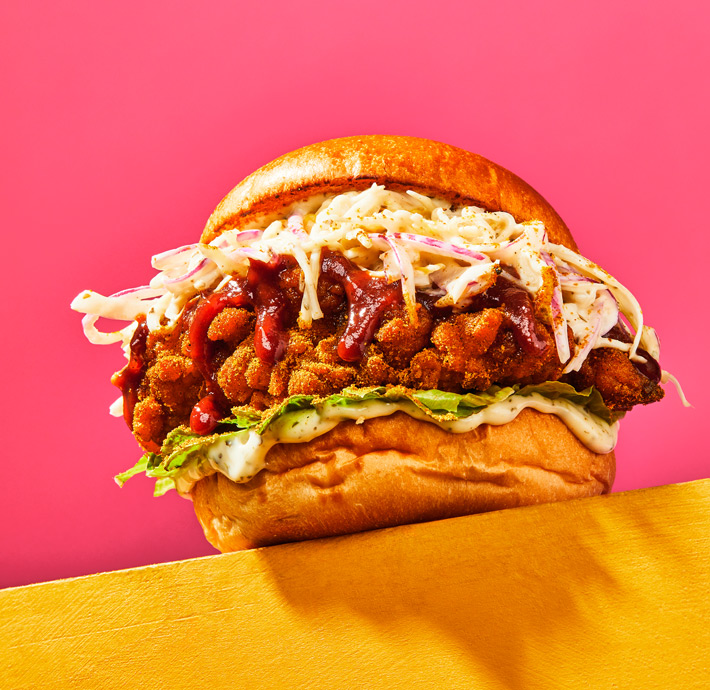 A delicious chicken shop burger
