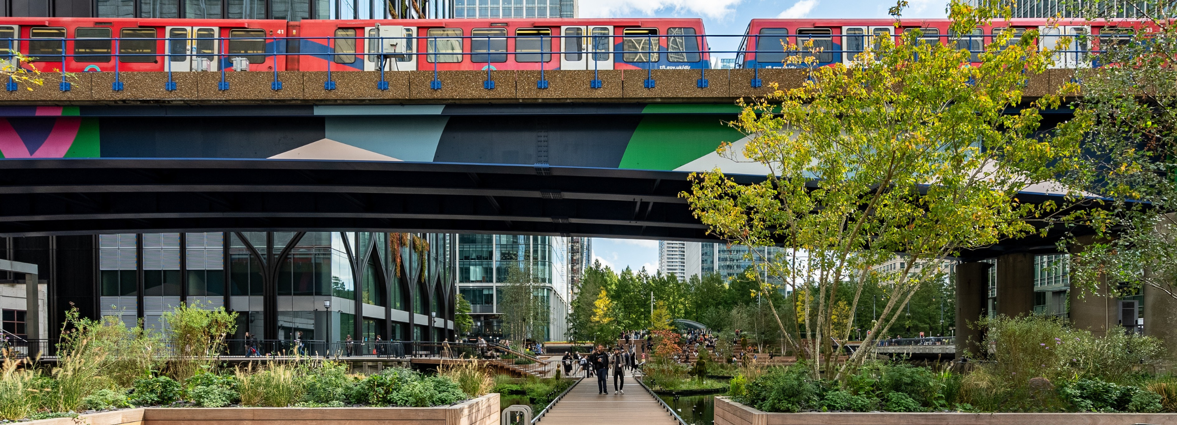 eden dock and dlr train on bridge